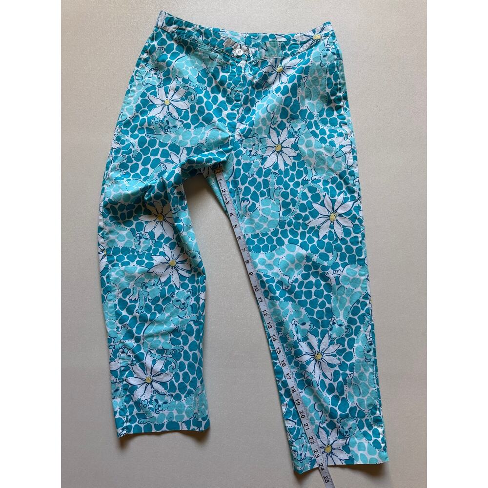 Lilly Pulitzer Women's Blue White Floral Cotton Blend Cropped Pants/Capri Size 8 - Picture 9 of 10